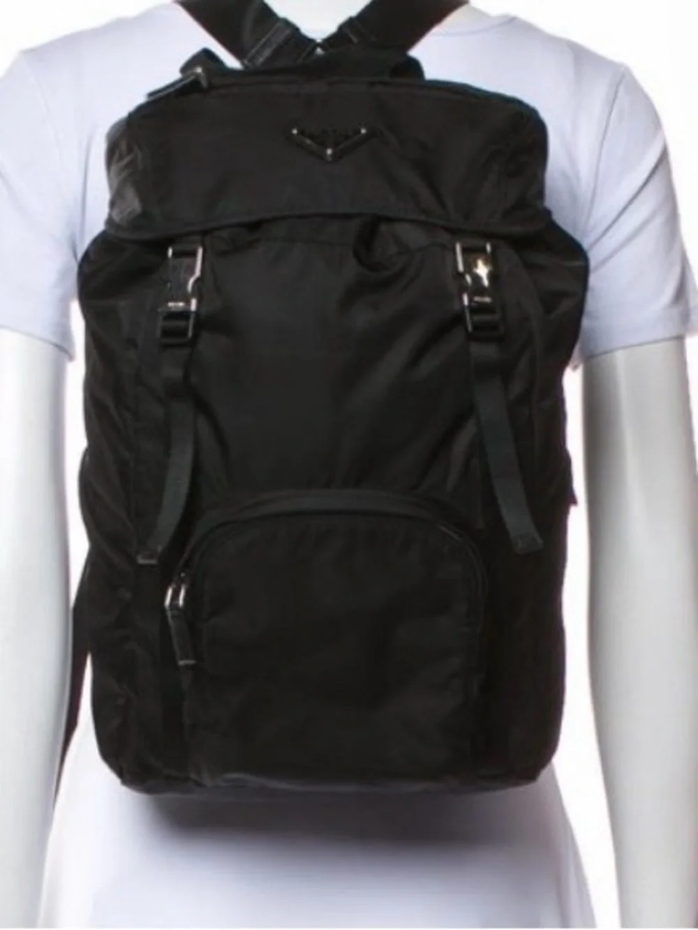Prada Black Tessuto Nylon Montagna Double Buckle Backpack